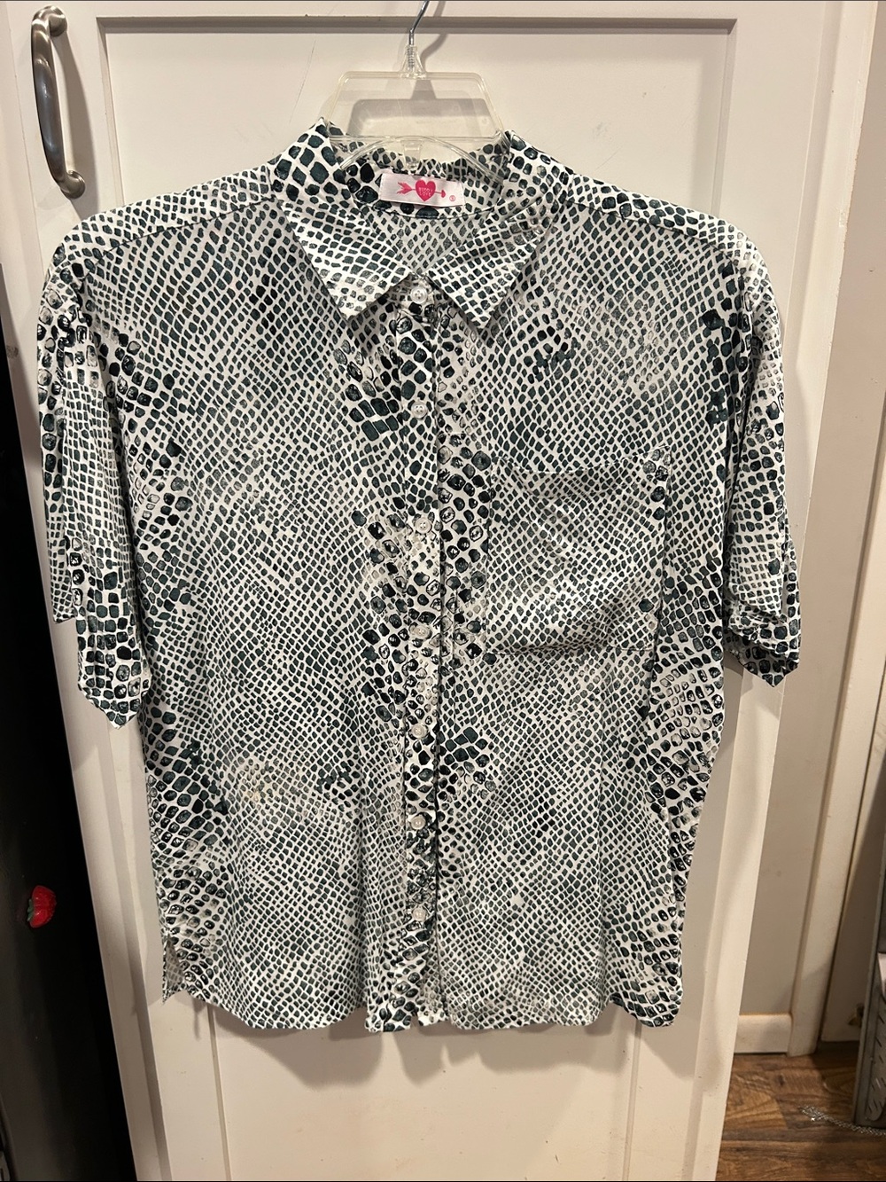 Buddy Love Short-Sleeve Button-Up Shirt in dark green and White Snake Print